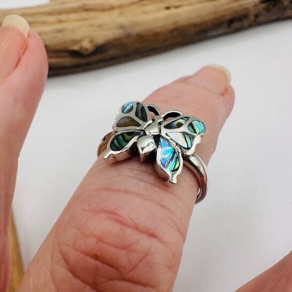 Abalone Butterfly Sterling Silver Ring - Picture 6 of 10